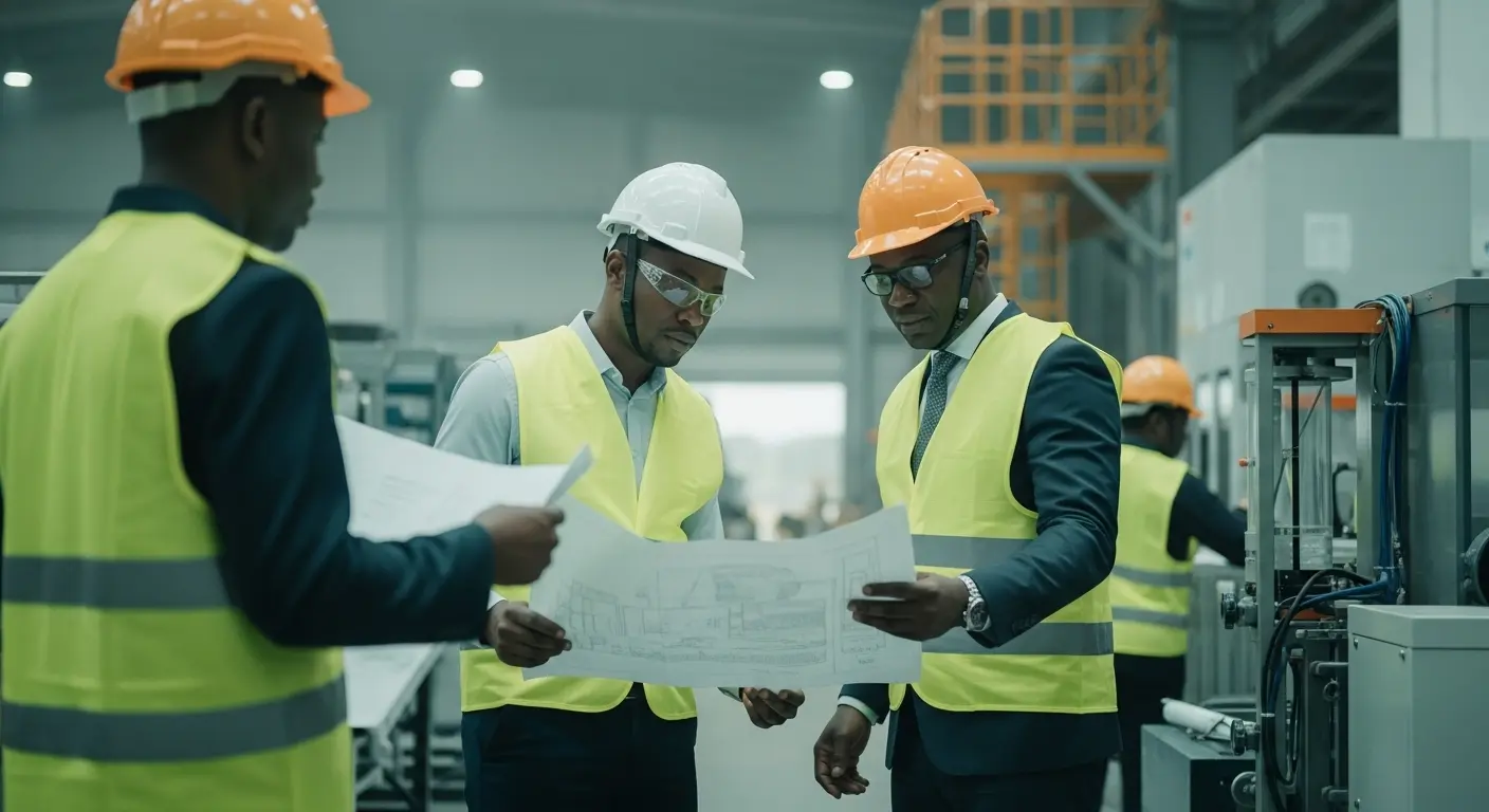 TYROGROUP executives and partners reviewing industrial manufacturing facility operations